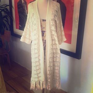 Long Cotton Blend Vintage Poncho Sweater